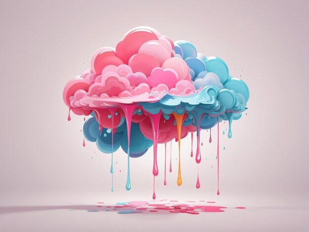 Arte minimalista creativo de nube rosa que gotea vívido