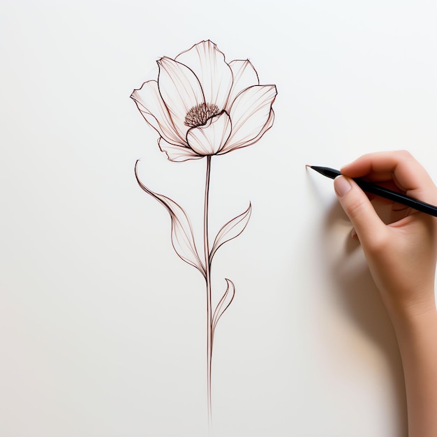 arte minimalista de una sola línea de principio a fin de un hilo de una hermosa flor