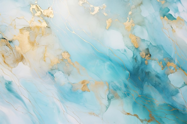 Arte en movimiento azul pastel abstracto turquesa oro mármol sinfonía