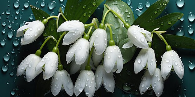 El arte de la naturaleza: flores y hojas con brillantes gotas de agua