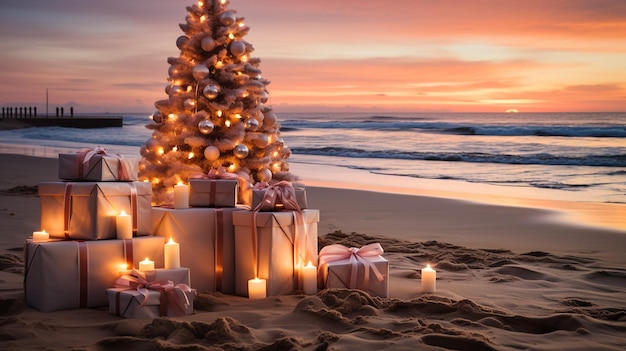 Arte navideño en Hawai con palmeras y estrellas