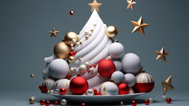 Arte navideño Minimalista Ilustración 3D del espíritu navideño Decoraciones de vacaciones Árbol de Navidad
