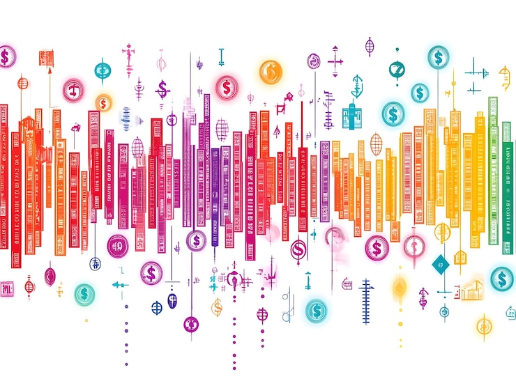 Foto arte de negocios abstracto plano con íconos financieros ilustración digital elegante para el marketing