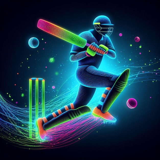 Arte de neón del jugador de cricket