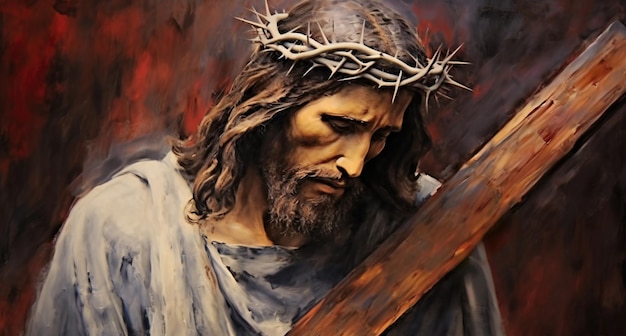 Arte original abstracto Retrato de Jesucristo cargando la cruz