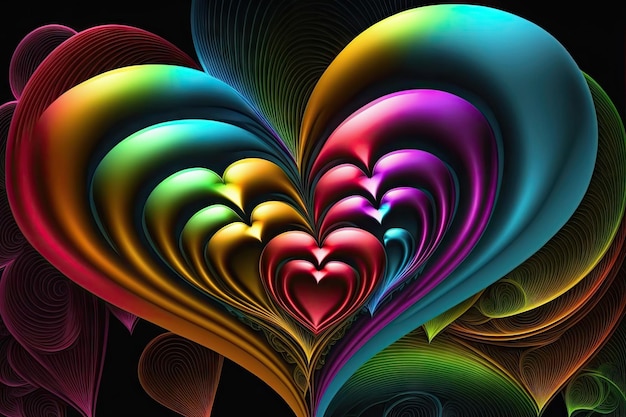 Arte original del corazón en forma de brillantes corazones arcoíris originales.