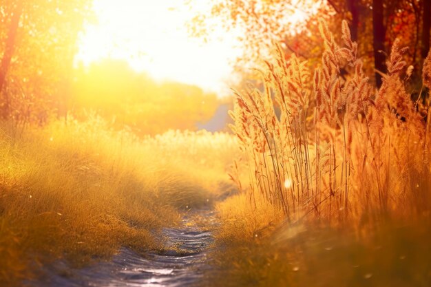 Arte otoño soleado naturaleza fondo AI generativa