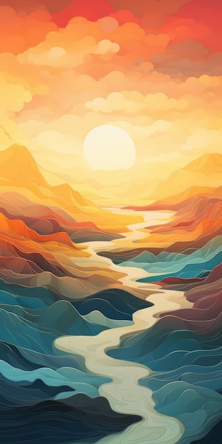 Arte De Paisaje Abstracto Aigenerado Con Ríos Y Colinas Coloridos