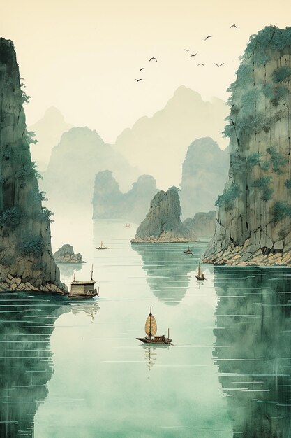 Arte del paisaje de la bahía de Halong