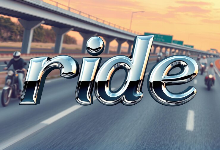 Foto arte de palabras de elegant ride con letras suaves en motocicletas cromadas y fondo de carreteras