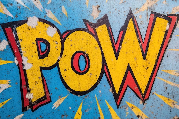 Foto el arte de las palabras de pow comic book weathered