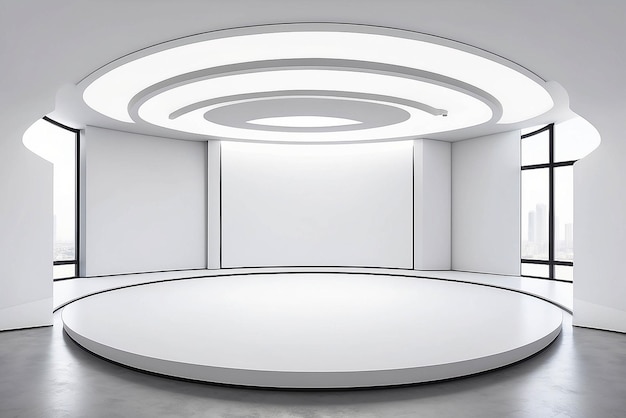 Arte panorámico de 360 grados en una sala circular con espacio blanco en blanco para colocar su diseño