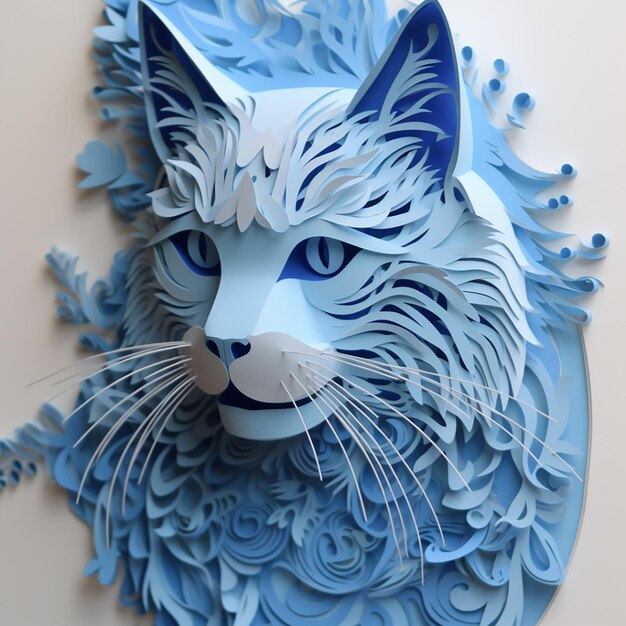 Foto arte de papel 3d azul y elegante gato