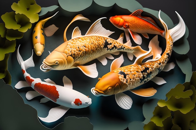 Un arte en papel 3d de peces koi