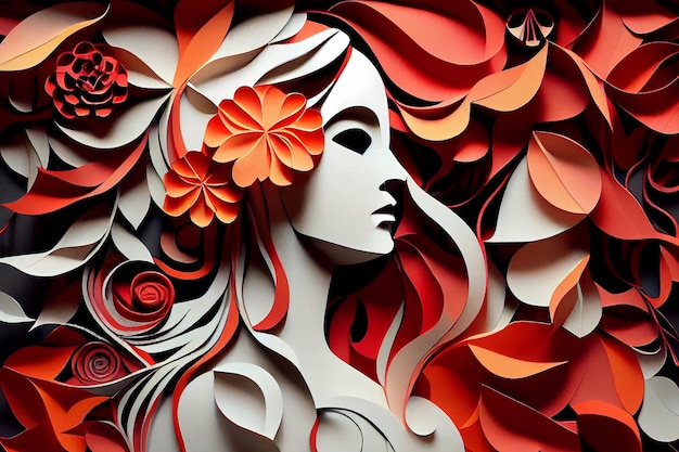 Arte en papel Abstracto Mujer con flores composición Generar Ai