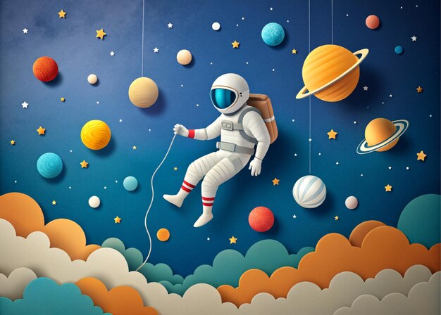 Arte de papel de dibujos animados de astronautas