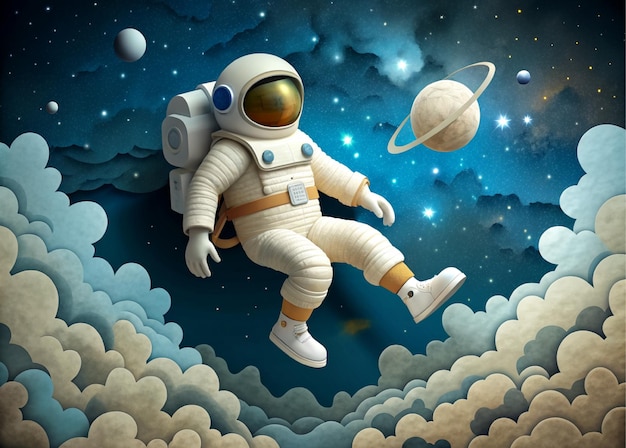 Arte de papel de dibujos animados de astronautas