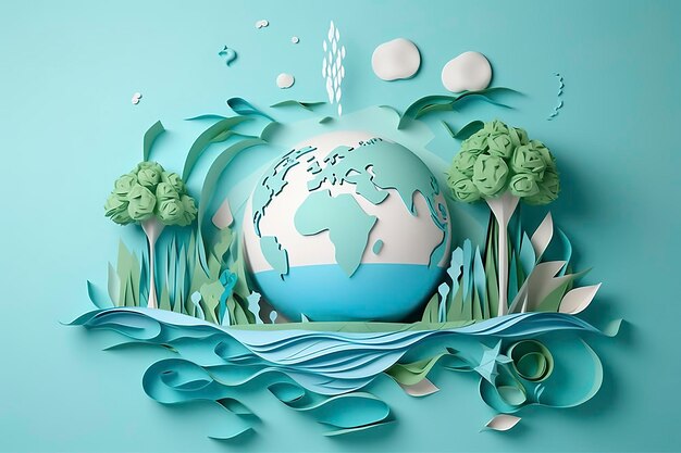 Arte en papel Ecología y día mundial del agua Ahorro de agua y día mundial del medio ambiente protección del medio ambiente y ahorro de agua de la tierra Generar Ai