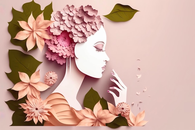 Arte de papel Feliz día de la mujer 8 de marzo con mujeres de diferentes marcos de flores Ofertas especiales del día de la mujer venta redacción aislar Generar Ai