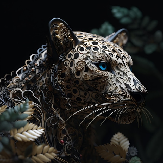 Arte en papel de un leopardo con flores.