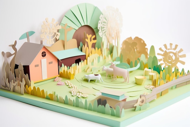 Un arte de papel modelo 3D de construcción de granja