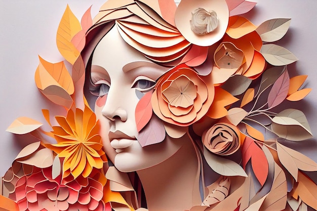 Arte de papel Mujer abstracta con composición de flores Generar Ai