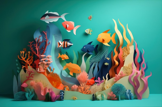 Arte de papel oceánico modelo 3d