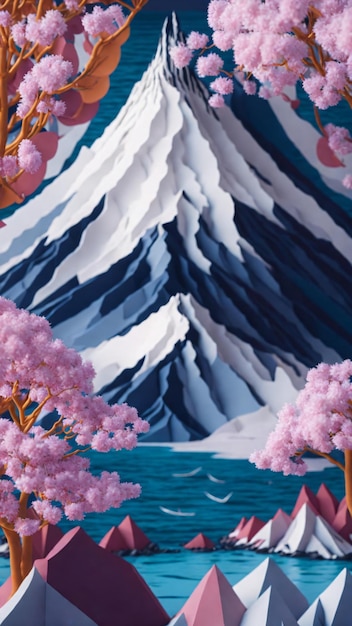 Foto arte de papel de origami del monte fuji