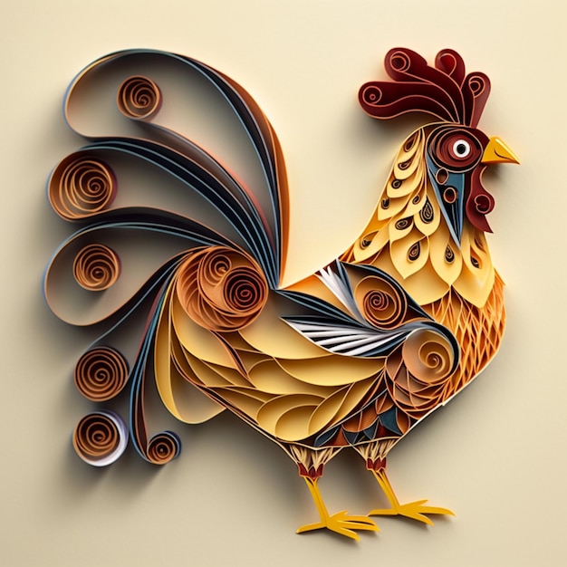 Foto arte de papel quilling pollo imagen de papel tapiz realista arte generado por la ia.