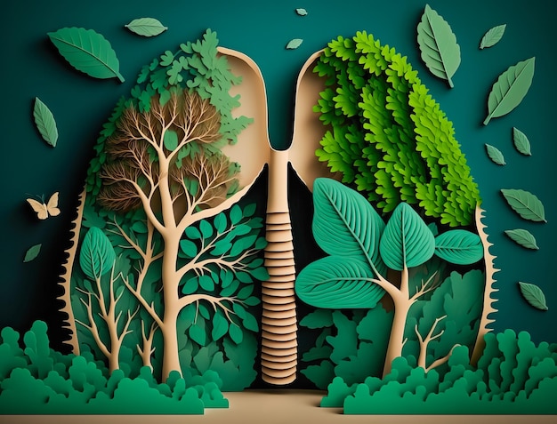 Arte de papel de ramas de árboles con forma de pulmones humanos ilustración de ecología de protección forestal