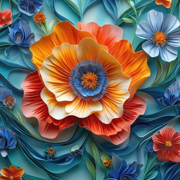Foto arte en papel de varias capas de la flor flor abstracta