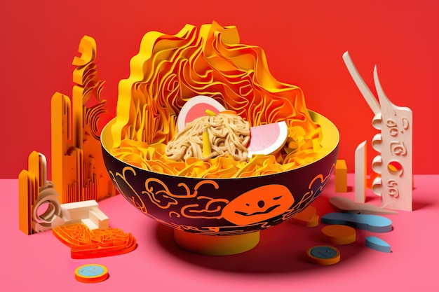 Arte de papel vibrante de ramen japonés modelo 3d