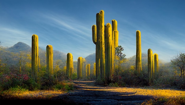 Arte de pared de cactus Saguaro y hermosa imagen de ilustración