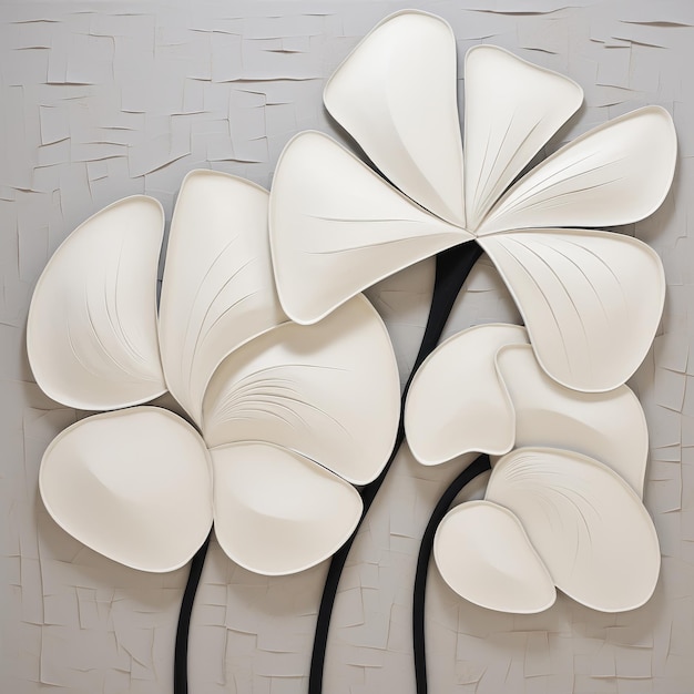 Foto arte de pared de flores blancas multidimensionales con diseño estilizado realista