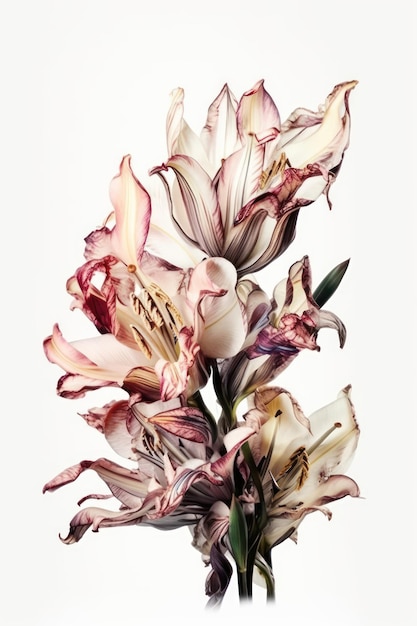 Arte de pared de flores ultrarealista sobre fondo blanco IA generativa
