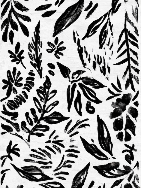 Arte de pared minimalista abstracto con patrón de tinta floral en blanco y negro moderno de mediados de siglo imprimible