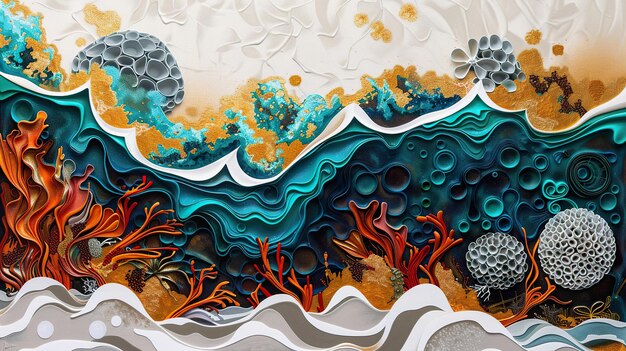 Arte de pared con paisaje abstracto con arrecifes de coral