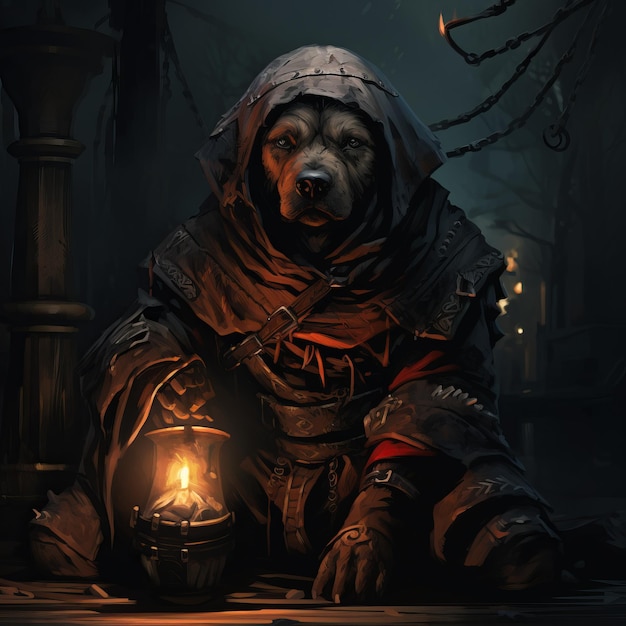 Arte de perros de fantasía oscura inspirado en el calabozo más oscuro