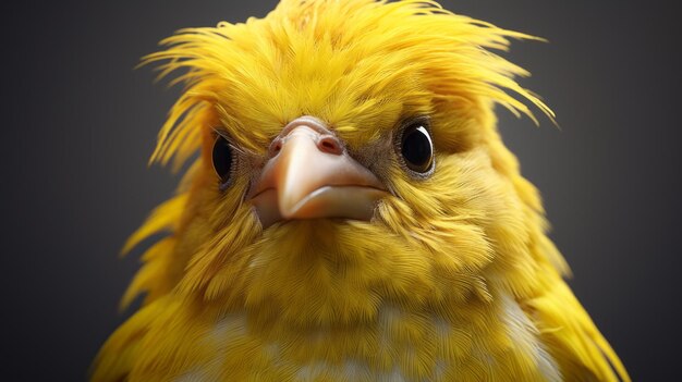 Arte de pincel de cara de pájaro amarillo vibrante con técnicas peludas y fotorrealistas