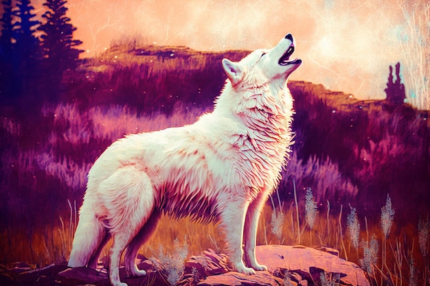 Arte de pintura colorido blanco lobo boca abierta aullando a anna wilson al estilo de impresionar hermosa imagen generada por IA