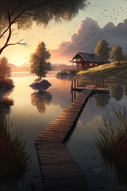 Arte de pintura digital de un paisaje hermoso y tranquilo.