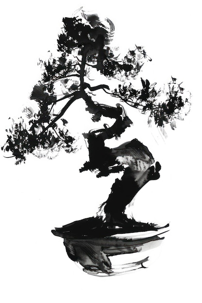 El arte de la pintura minimalista de bonsai ilustrado