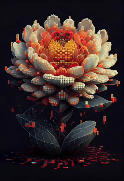 Arte de píxeles del concepto NFT de flores florecientes con tecnología de IA generativa