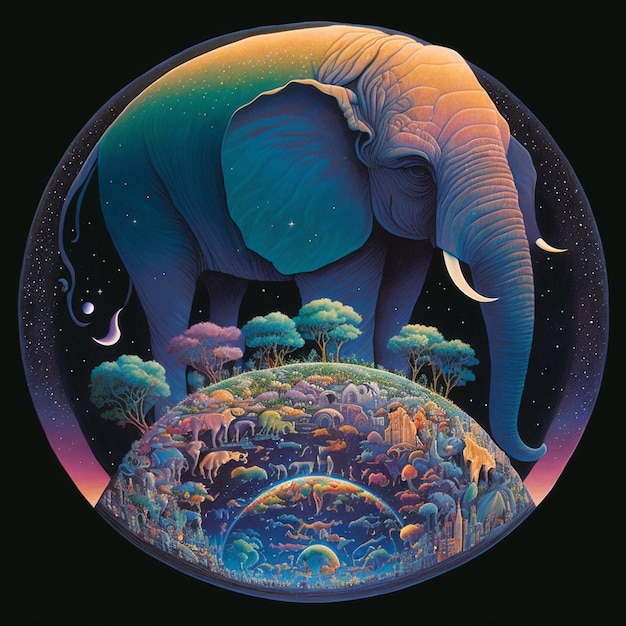 Arte de píxeles de elefante caprichoso en obras de arte generadas por Ai del mundo de fantasía en miniatura