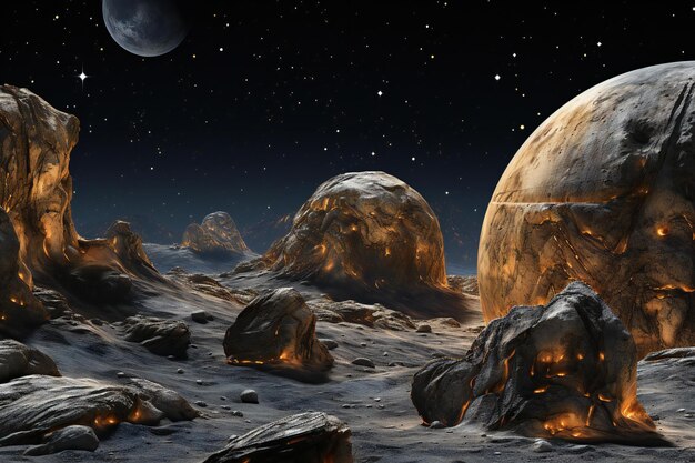 Foto arte del planeta alienígena rocas y planeta