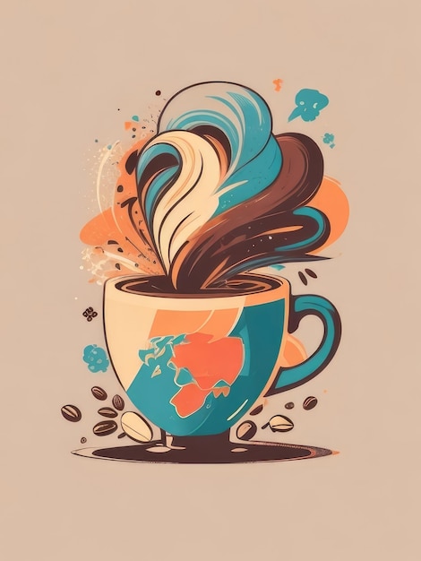 Foto arte plano de la taza de café