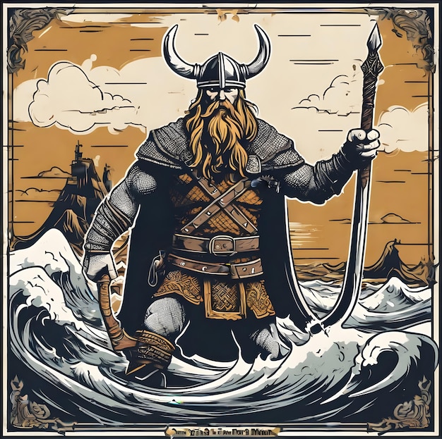 Foto arte de una plantilla de ilustración vectorial de un guerrero vikingo adecuada para el diseño de logotipos de camisetas