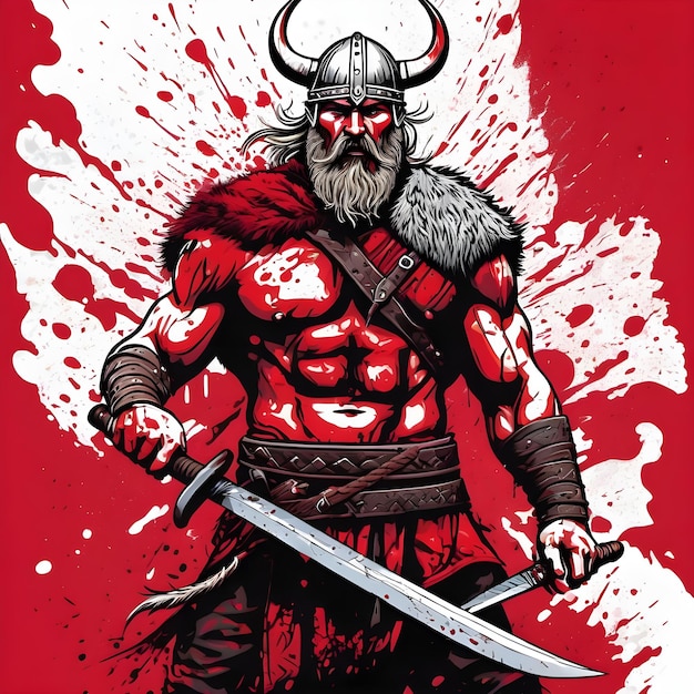 Foto arte de una plantilla de ilustración vectorial de un guerrero vikingo adecuada para el diseño de logotipos de camisetas