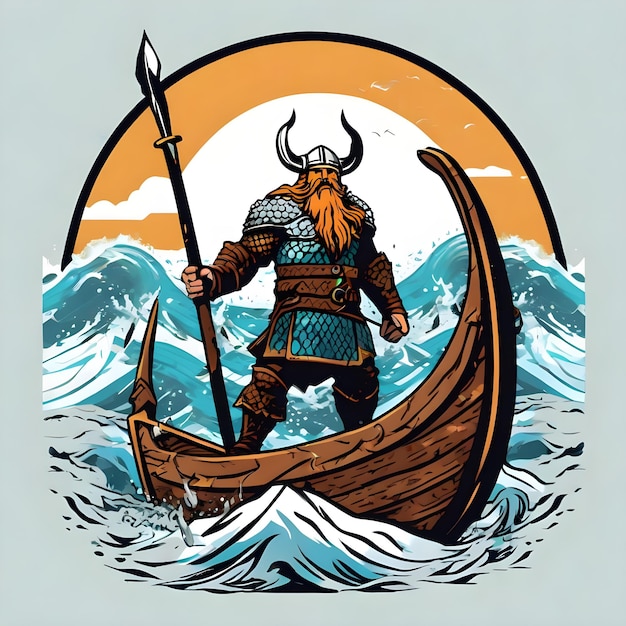 arte de una plantilla de ilustración vectorial de un guerrero vikingo adecuada para el diseño de logotipos de camisetas