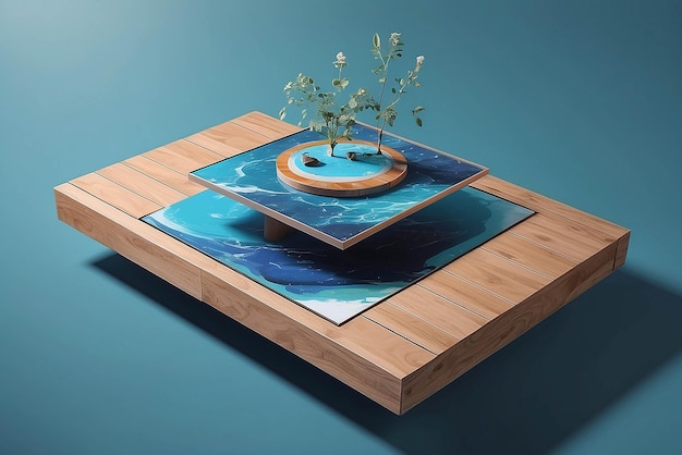 Arte en una plataforma flotante levitadora con maqueta de elementos magnéticos